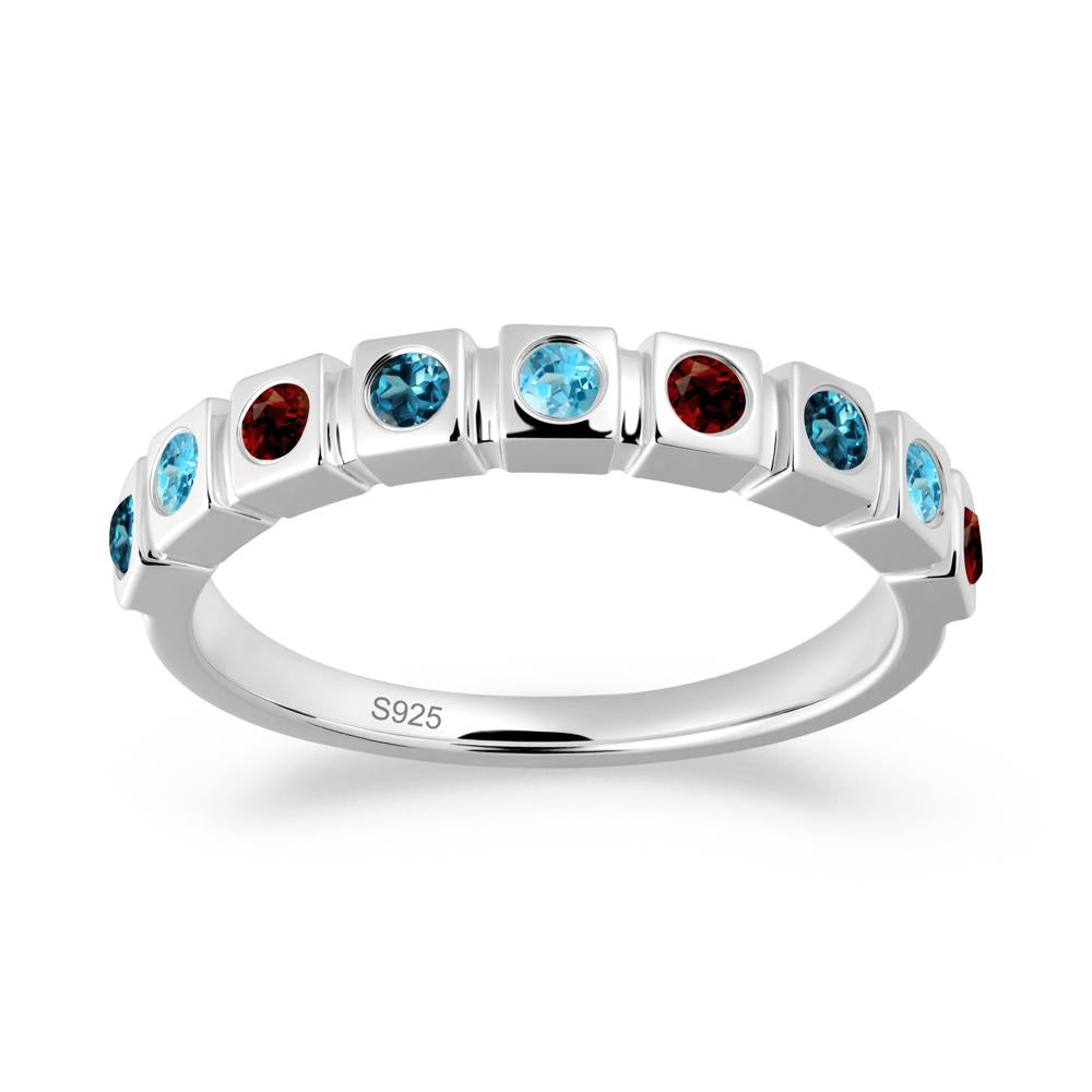 London Blue Topaz and Garnet and Sapphire Multi-Stone Ring - LUO Jewelry #metal_sterling silver