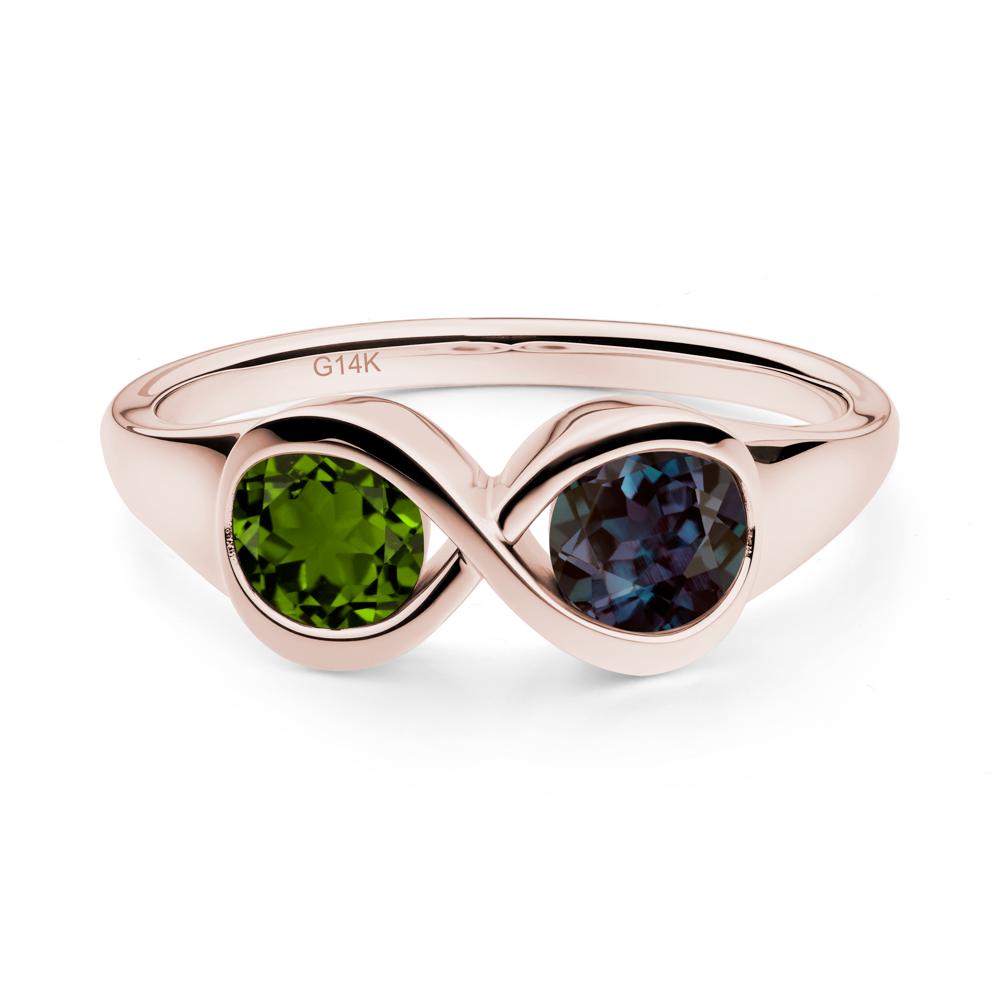 Round Alexandrite and Diopside Infinity Ring - LUO Jewelry #metal_14k rose gold