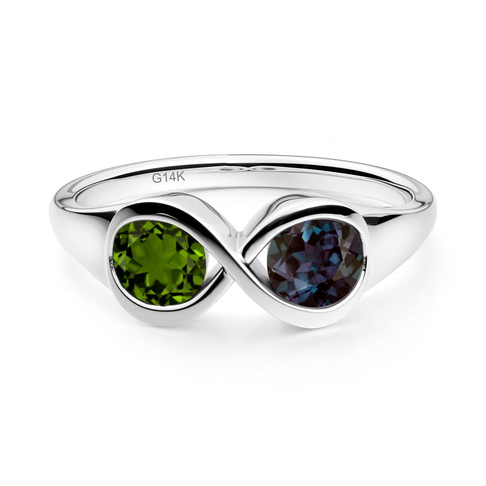 Round Alexandrite and Diopside Infinity Ring - LUO Jewelry #metal_14k white gold