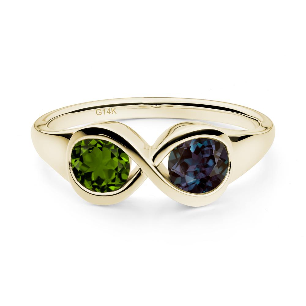 Round Alexandrite and Diopside Infinity Ring - LUO Jewelry #metal_14k yellow gold