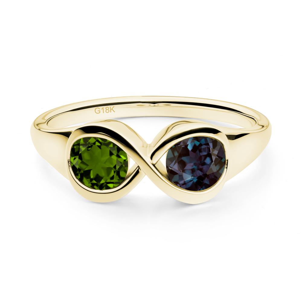 Round Alexandrite and Diopside Infinity Ring - LUO Jewelry #metal_18k yellow gold