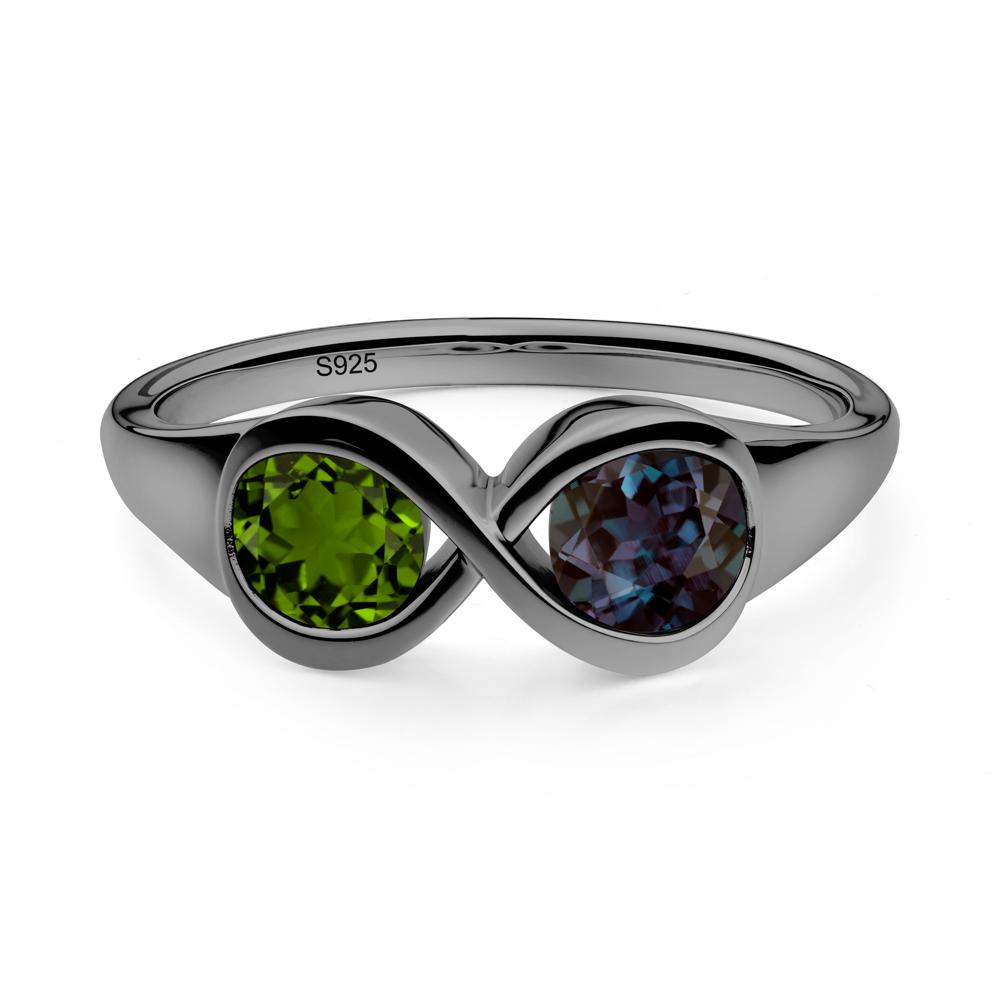 Round Alexandrite and Diopside Infinity Ring - LUO Jewelry #metal_black finish sterling silver