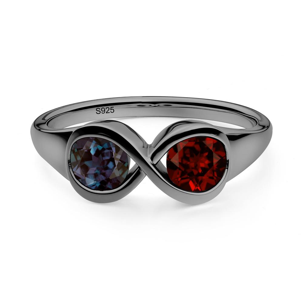 Infinity Toi Et Moi Alexandrite and Garnet Ring - LUO Jewelry #metal_black finish sterling silver