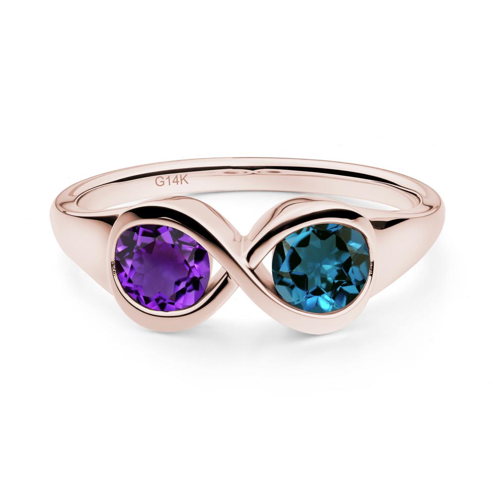 Round Amethyst and London Blue Topaz Infinity Ring - LUO Jewelry #metal_14k rose gold