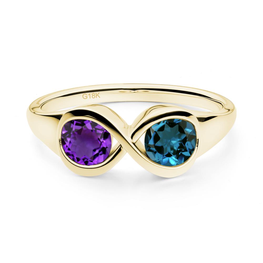 Round Amethyst and London Blue Topaz Infinity Ring - LUO Jewelry #metal_18k yellow gold