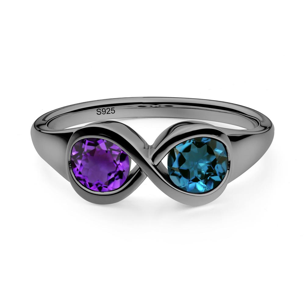 Round Amethyst and London Blue Topaz Infinity Ring - LUO Jewelry #metal_black finish sterling silver