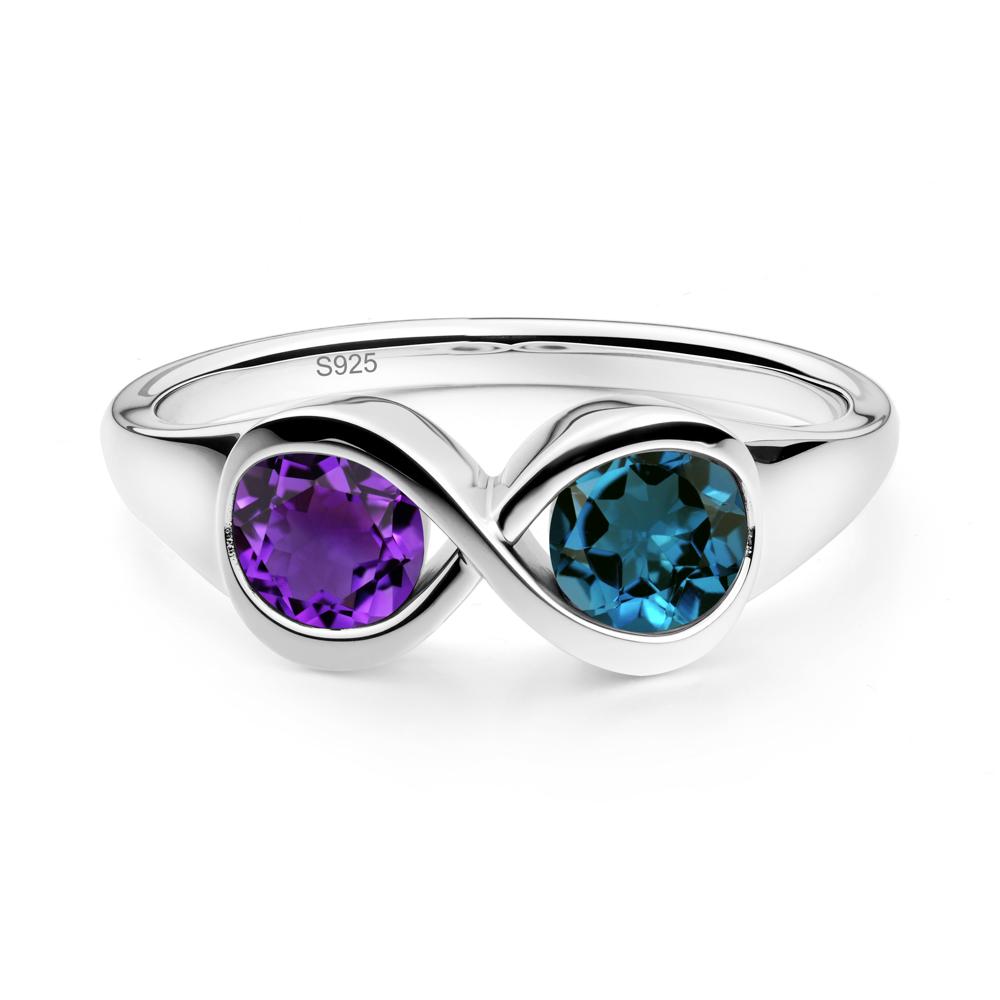 Round Amethyst and London Blue Topaz Infinity Ring - LUO Jewelry #metal_sterling silver