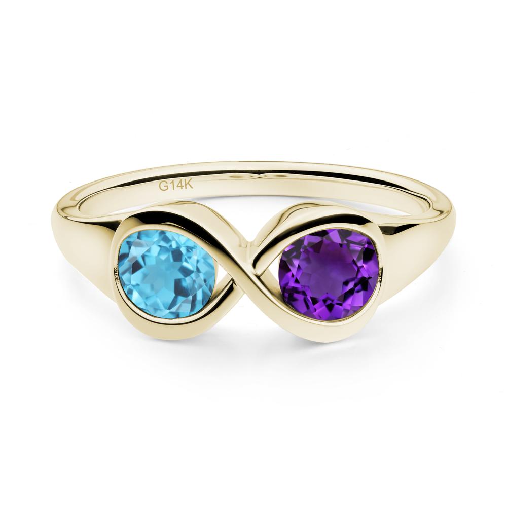 Round Amethyst and Swiss Blue Topaz Infinity Ring - LUO Jewelry #metal_14k yellow gold