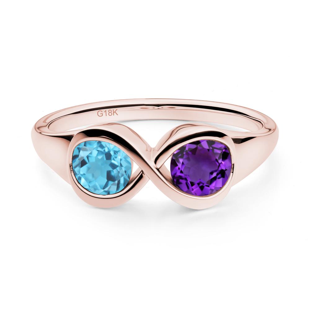 Round Amethyst and Swiss Blue Topaz Infinity Ring - LUO Jewelry #metal_18k rose gold