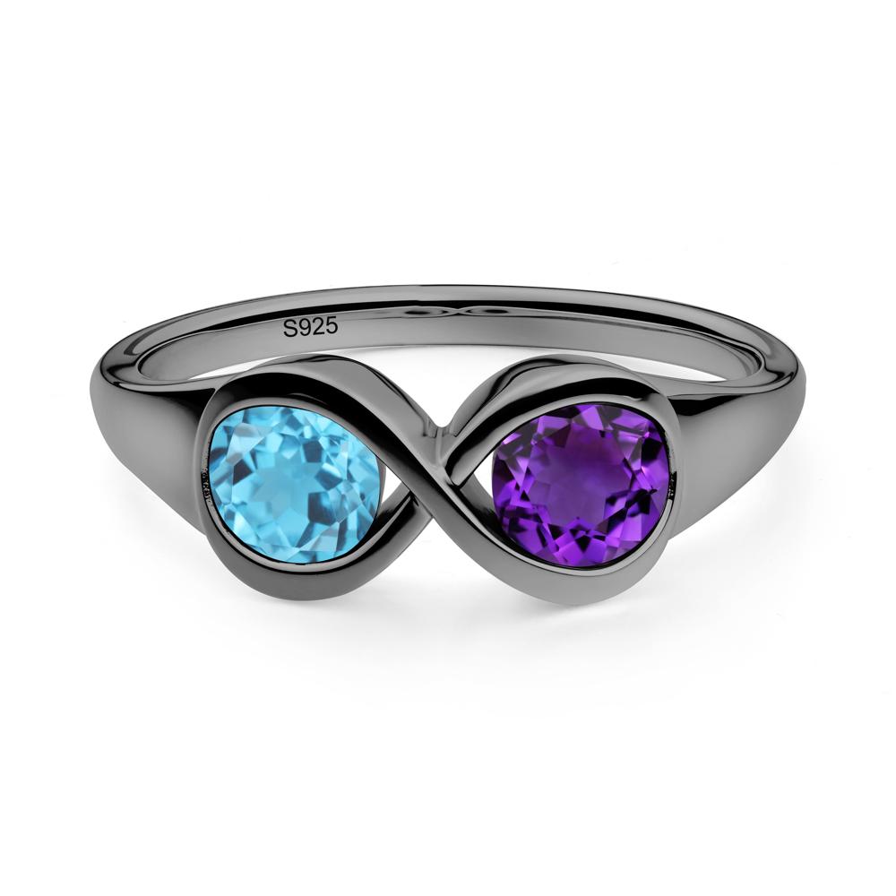 Round Amethyst and Swiss Blue Topaz Infinity Ring - LUO Jewelry #metal_black finish sterling silver