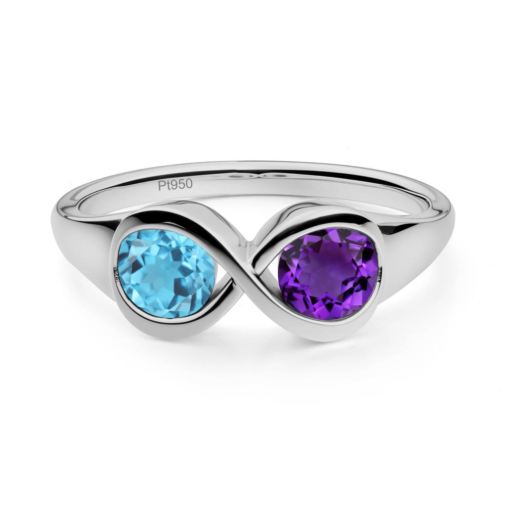 Round Amethyst and Swiss Blue Topaz Infinity Ring - LUO Jewelry #metal_platinum