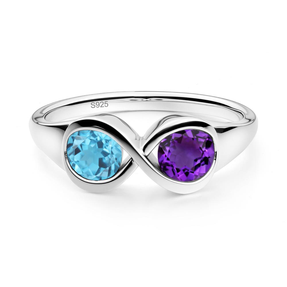 Round Amethyst and Swiss Blue Topaz Infinity Ring - LUO Jewelry #metal_sterling silver