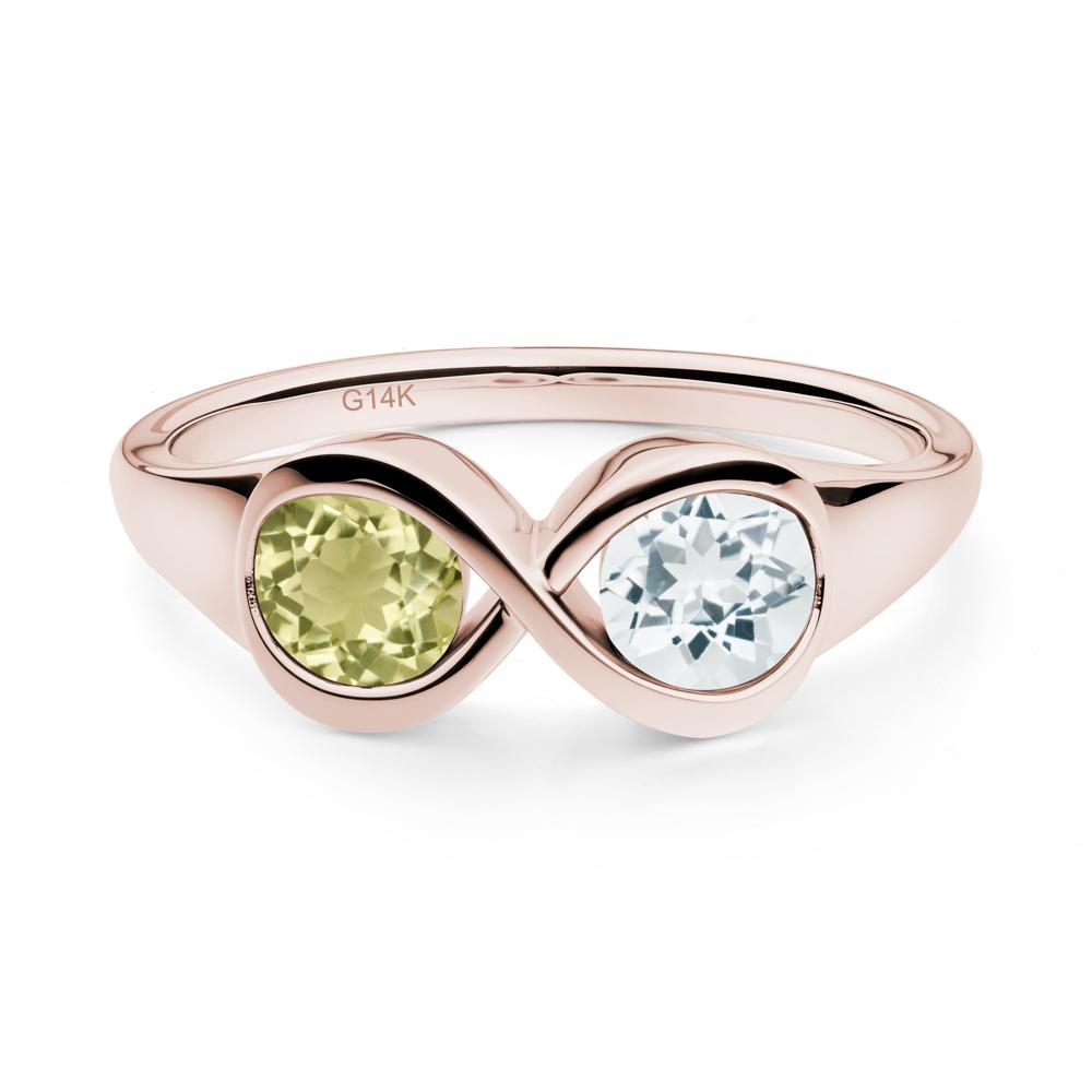 Round Aquamarine and Lemon Quartz Infinity Ring - LUO Jewelry #metal_14k rose gold