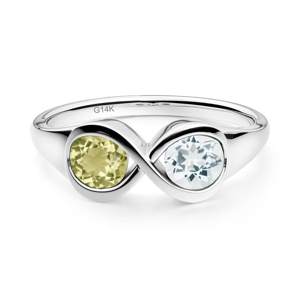 Round Aquamarine and Lemon Quartz Infinity Ring - LUO Jewelry #metal_14k white gold