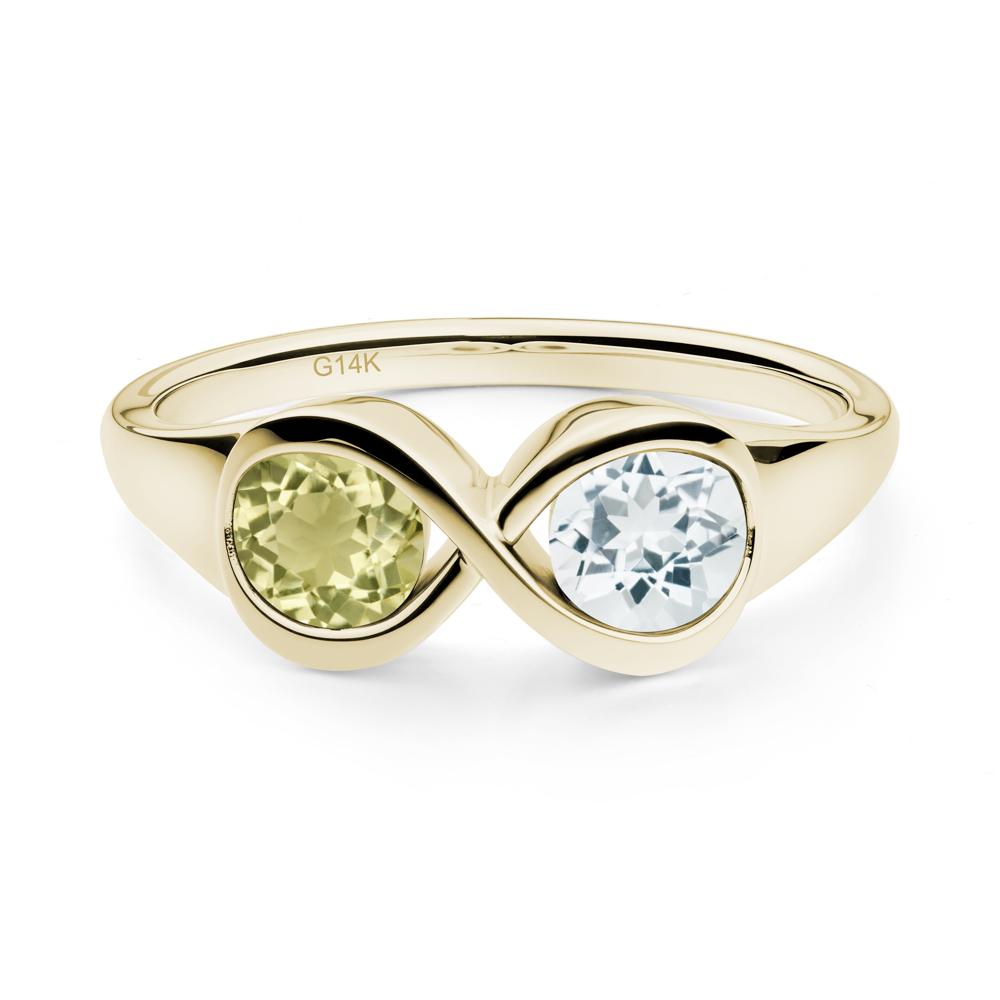 Round Aquamarine and Lemon Quartz Infinity Ring - LUO Jewelry #metal_14k yellow gold