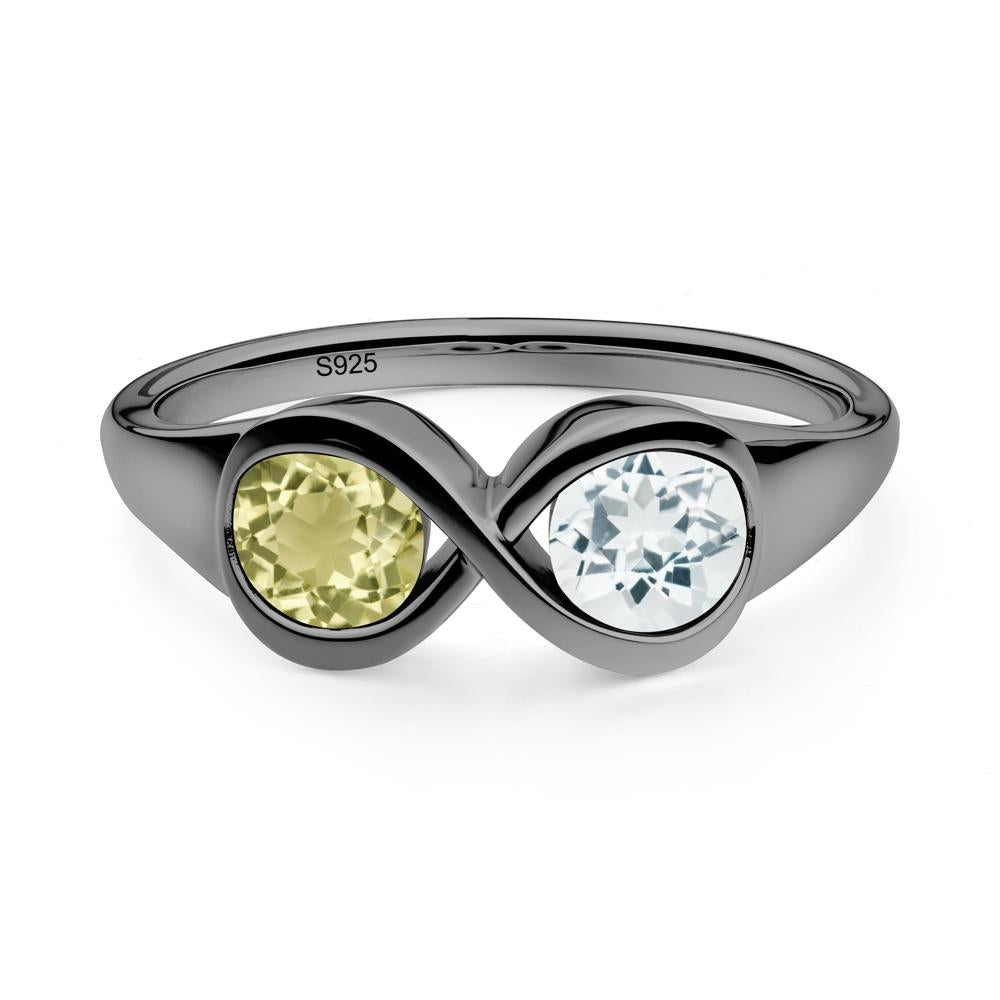 Round Aquamarine and Lemon Quartz Infinity Ring - LUO Jewelry #metal_black finish sterling silver