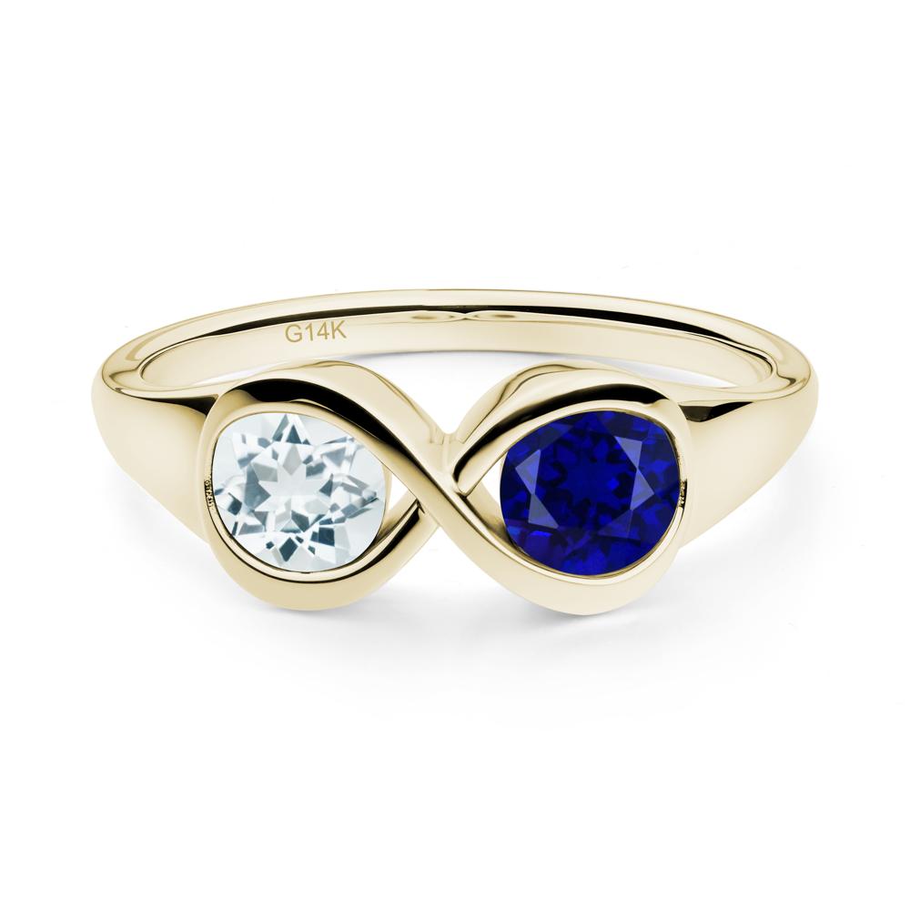 Round Aquamarine and Sapphire Infinity Ring - LUO Jewelry #metal_14k yellow gold