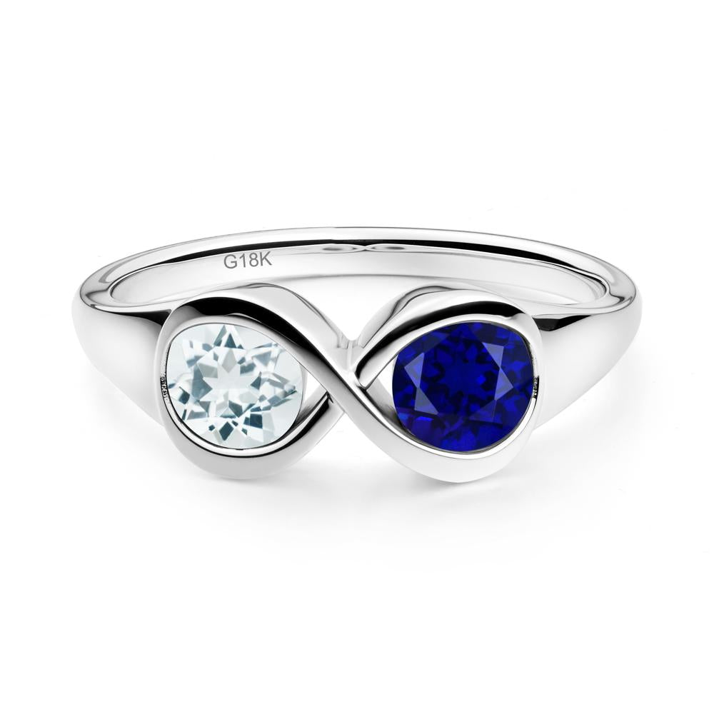 Round Aquamarine and Sapphire Infinity Ring - LUO Jewelry #metal_18k white gold