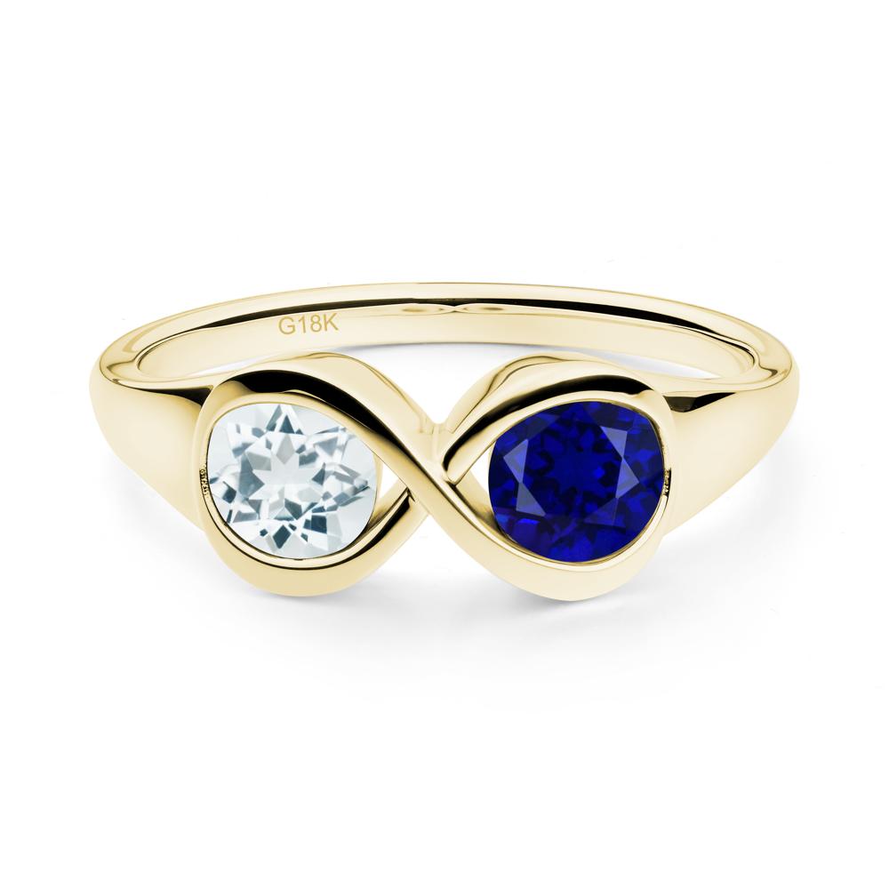 Round Aquamarine and Sapphire Infinity Ring - LUO Jewelry #metal_18k yellow gold