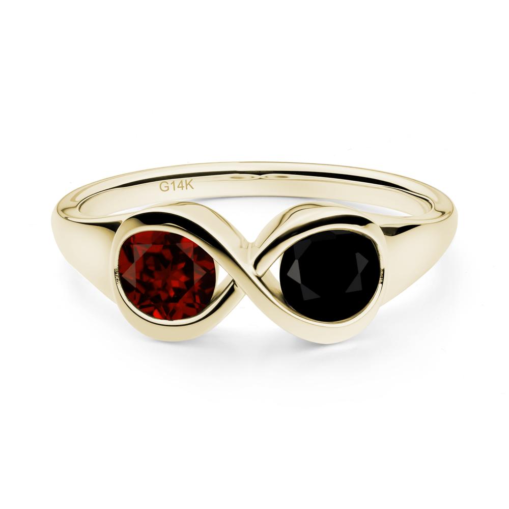 Infinity Toi Et Moi Black Spinel and Garnet Ring - LUO Jewelry #metal_14k yellow gold