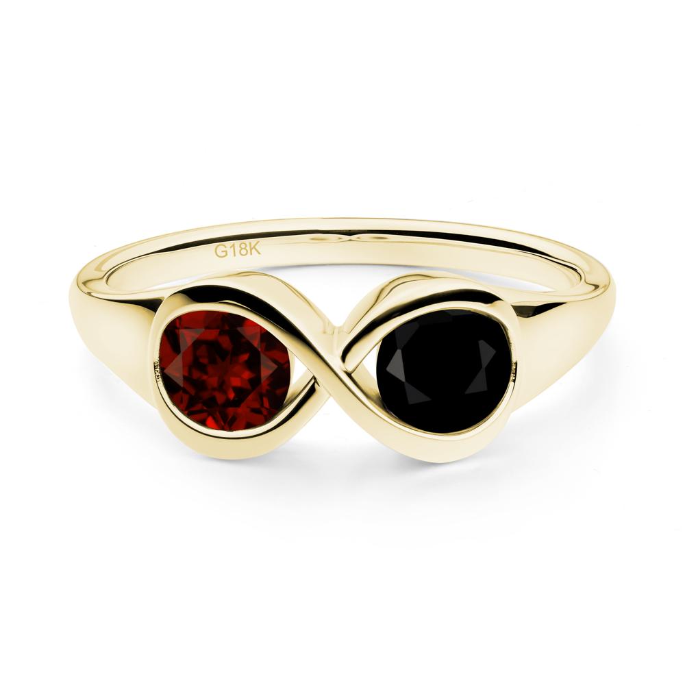 Infinity Toi Et Moi Black Spinel and Garnet Ring - LUO Jewelry #metal_18k yellow gold