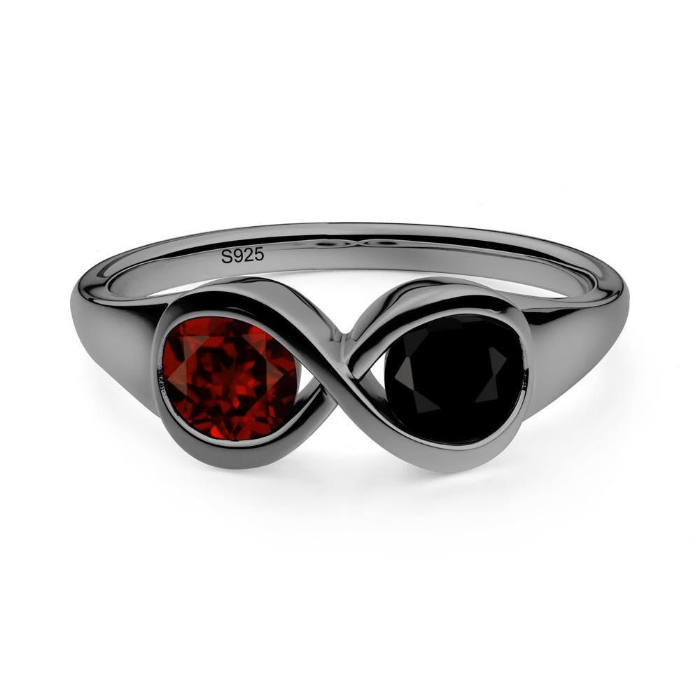 Infinity Toi Et Moi Black Spinel and Garnet Ring - LUO Jewelry #metal_black finish sterling silver