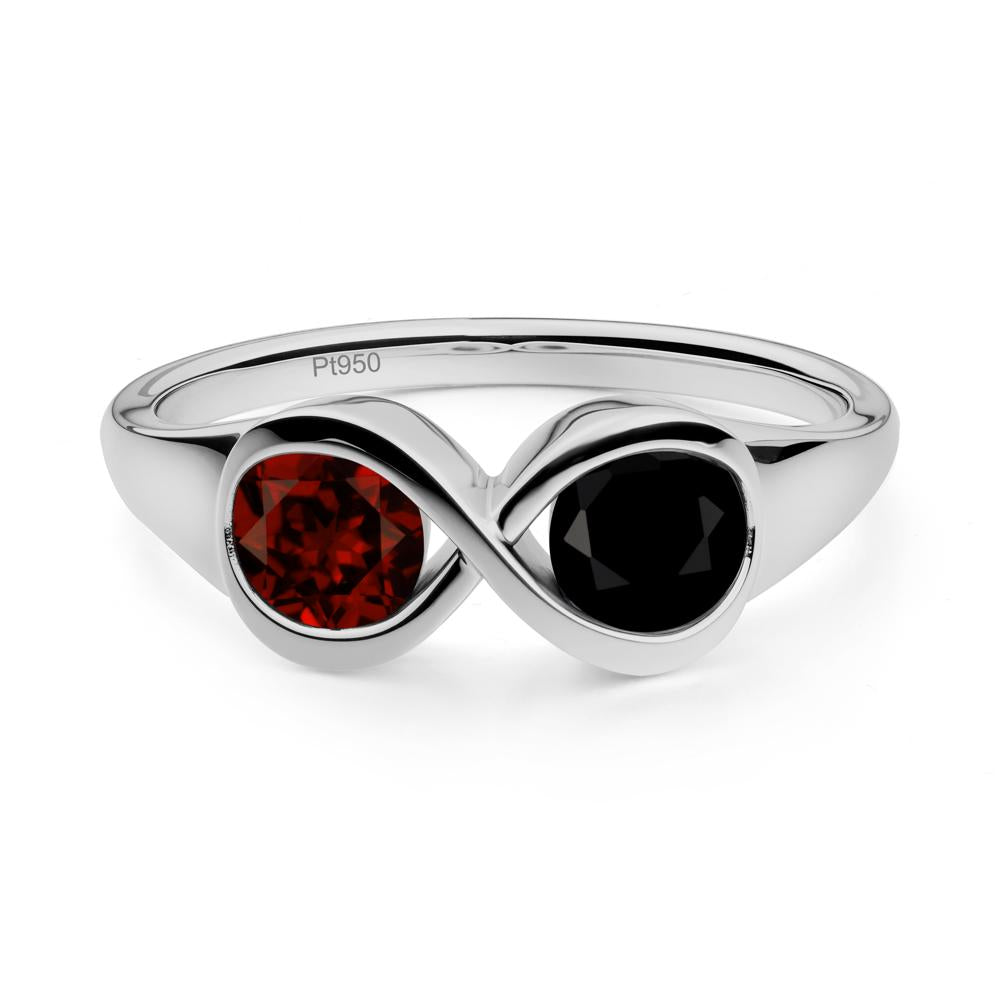 Infinity Toi Et Moi Black Spinel and Garnet Ring - LUO Jewelry #metal_platinum