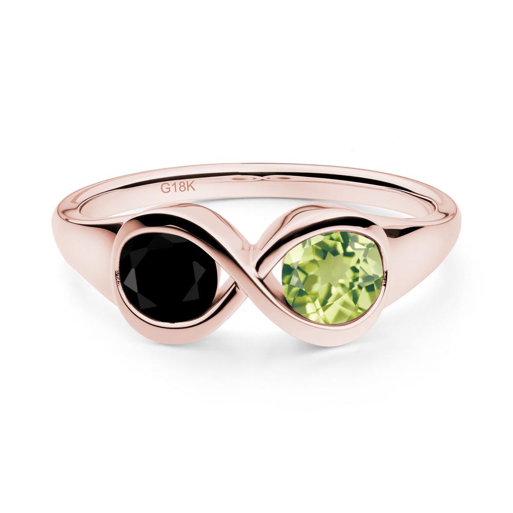 Round Black Spinel and Peridot Infinity Ring - LUO Jewelry #metal_18k rose gold