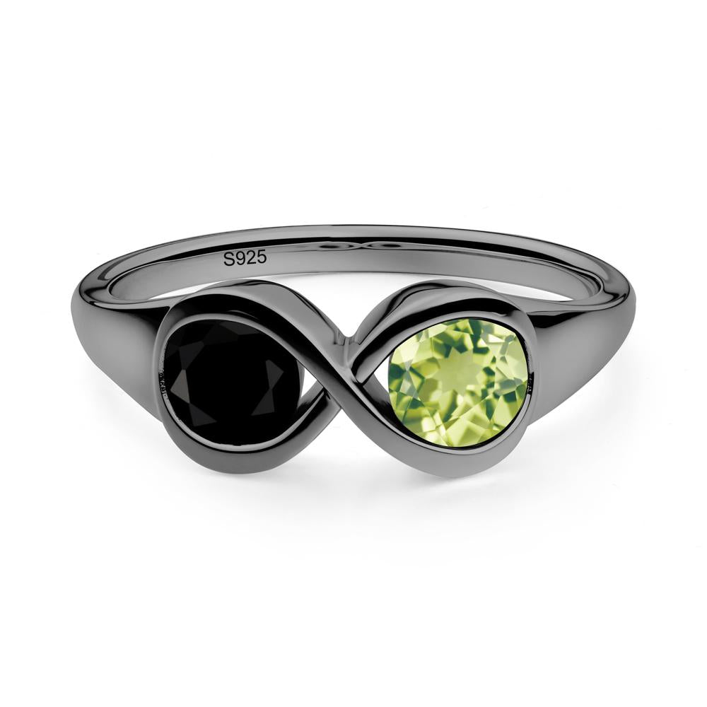 Round Black Spinel and Peridot Infinity Ring - LUO Jewelry #metal_black finish sterling silver