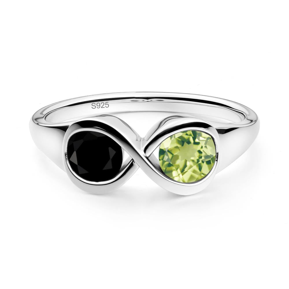 Round Black Spinel and Peridot Infinity Ring - LUO Jewelry #metal_sterling silver