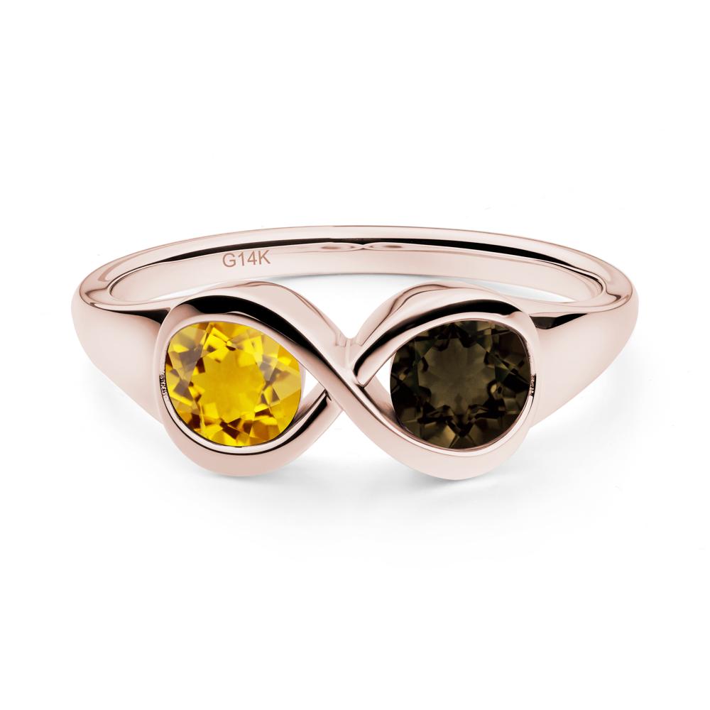 Citrine and Smoky Quartz Toi Et Moi Infinity Ring - LUO Jewelry #metal_14k rose gold