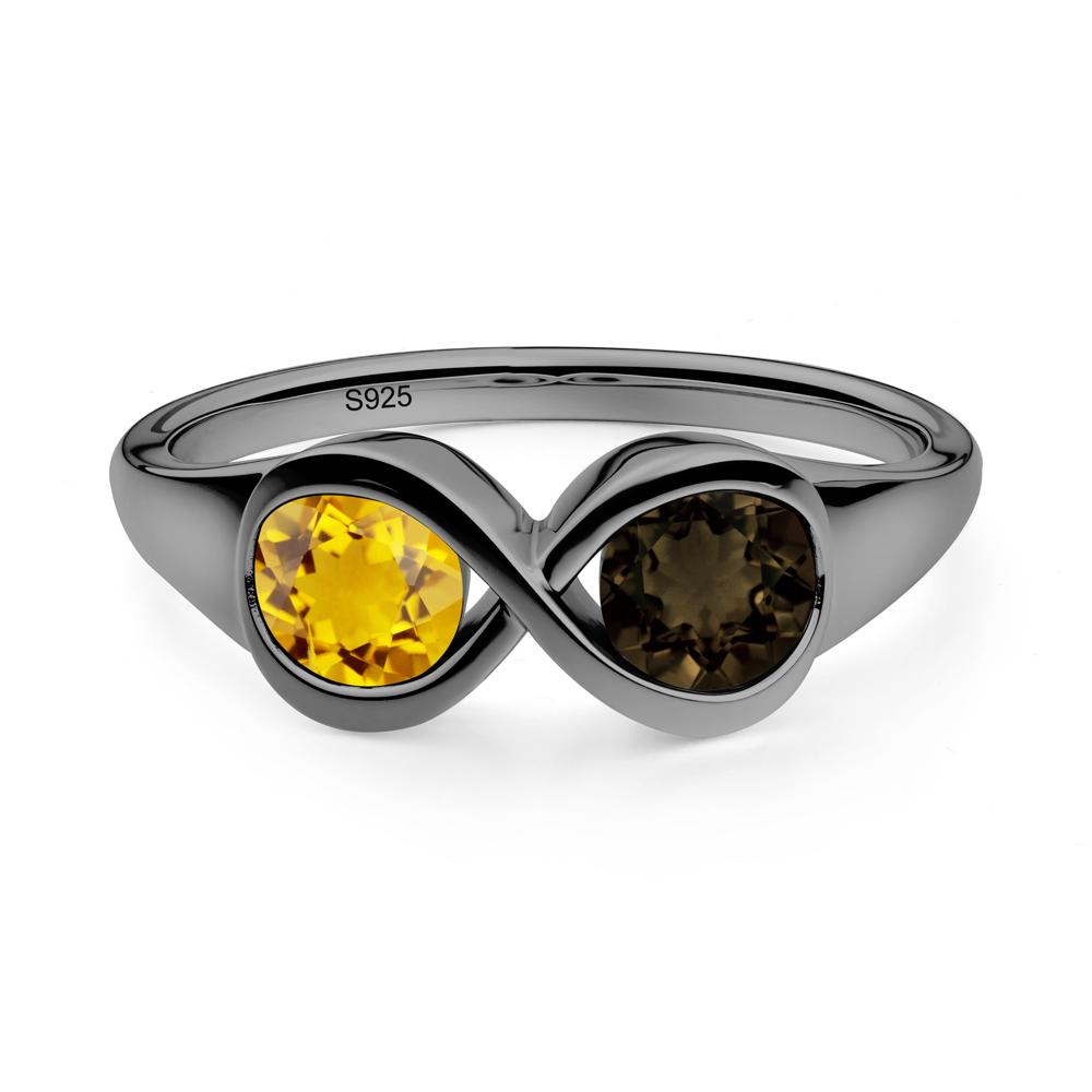 Citrine and Smoky Quartz Toi Et Moi Infinity Ring - LUO Jewelry #metal_black finish sterling silver