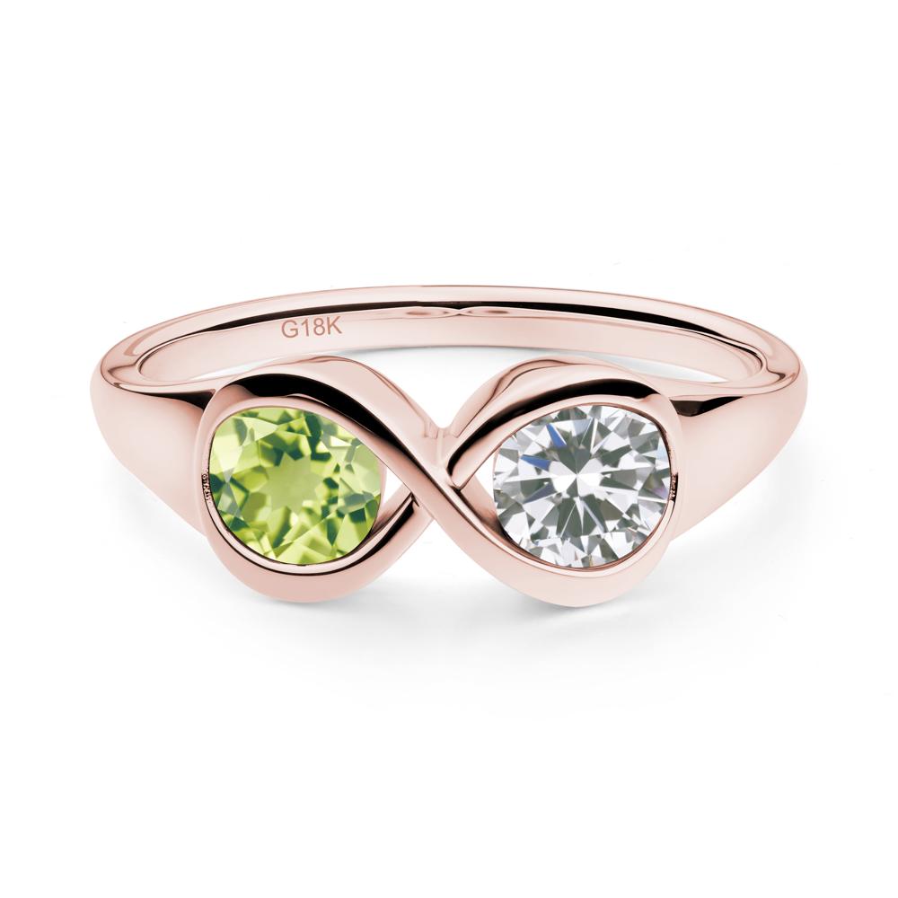 Round Cubic Zirconia and Peridot Infinity Ring - LUO Jewelry #metal_18k rose gold