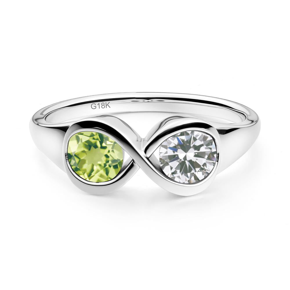 Round Cubic Zirconia and Peridot Infinity Ring - LUO Jewelry #metal_18k white gold