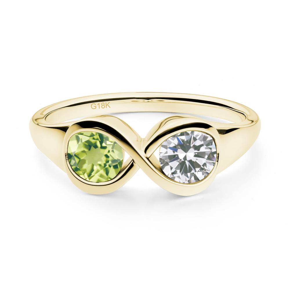 Round Cubic Zirconia and Peridot Infinity Ring - LUO Jewelry #metal_18k yellow gold