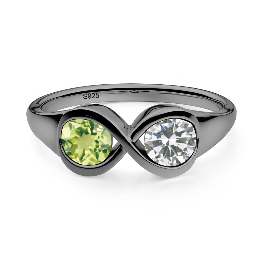 Round Cubic Zirconia and Peridot Infinity Ring - LUO Jewelry #metal_black finish sterling silver