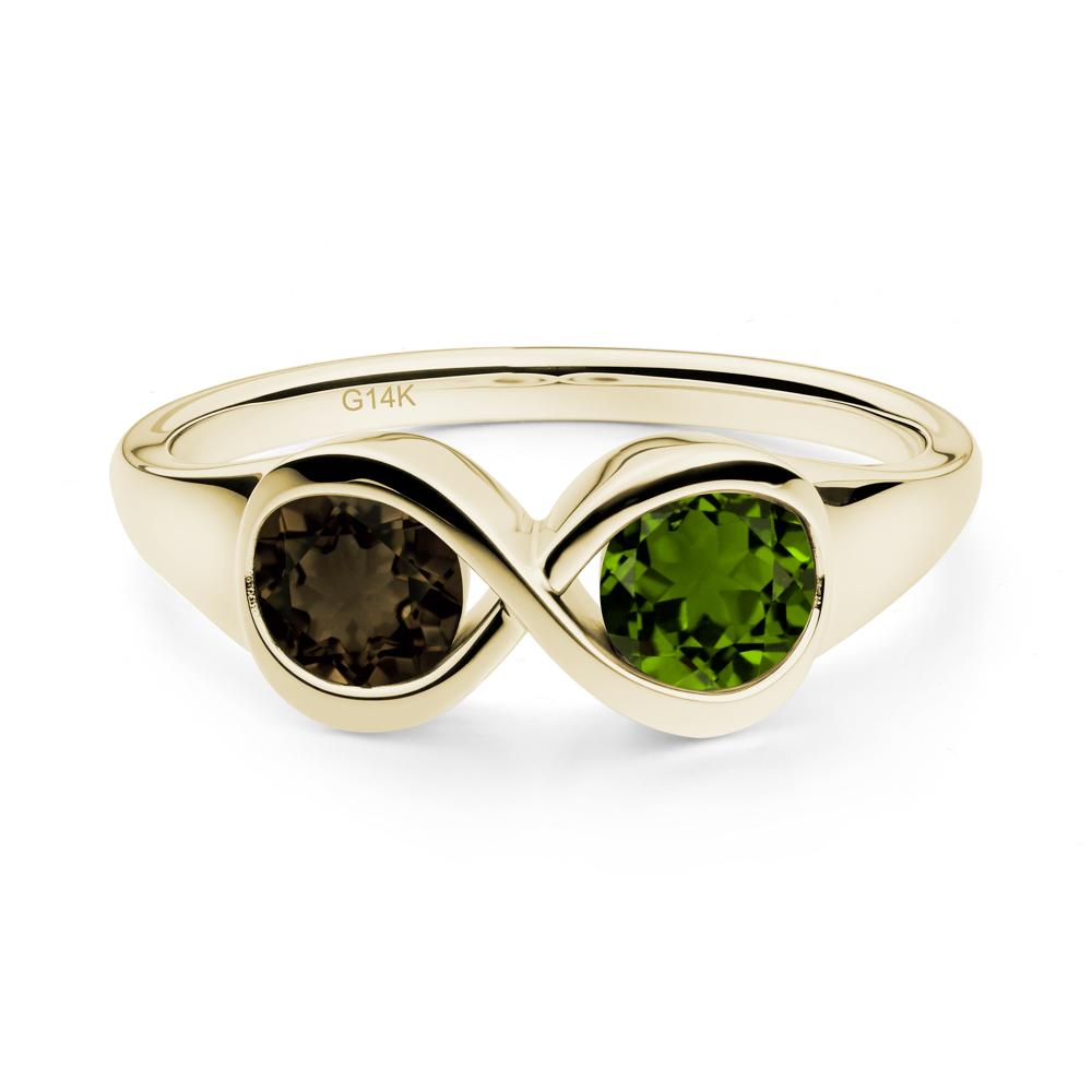 Infinity Toi Et Moi Diopside and Smoky Quartz Ring - LUO Jewelry #metal_14k yellow gold