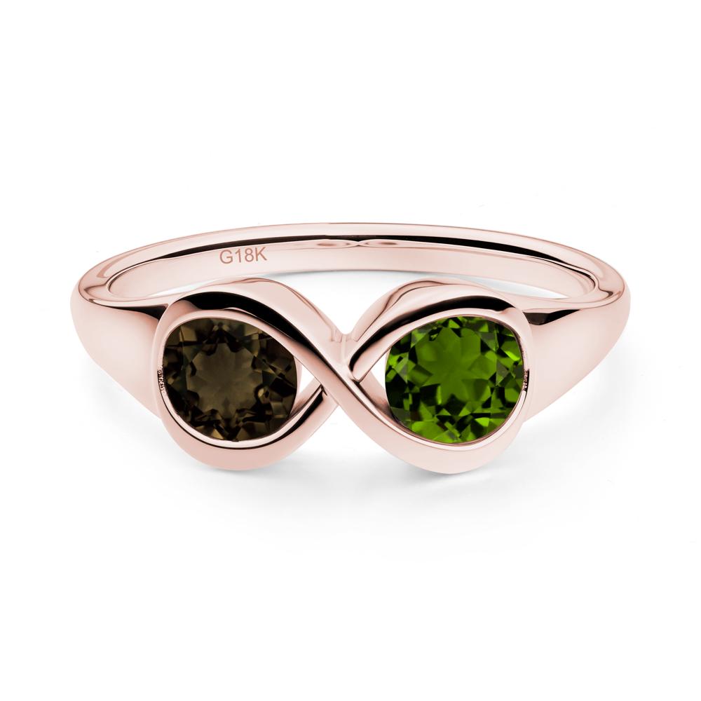 Infinity Toi Et Moi Diopside and Smoky Quartz Ring - LUO Jewelry #metal_18k rose gold