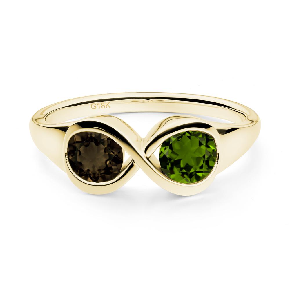 Infinity Toi Et Moi Diopside and Smoky Quartz Ring - LUO Jewelry #metal_18k yellow gold