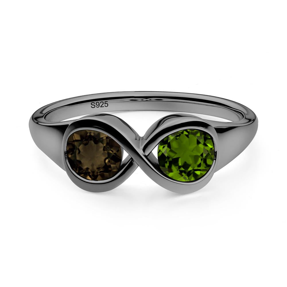 Infinity Toi Et Moi Diopside and Smoky Quartz Ring - LUO Jewelry #metal_black finish sterling silver