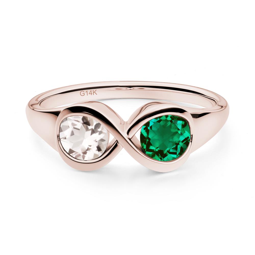 Infinity Toi Et Moi Emerald and Morganite Ring - LUO Jewelry #metal_14k rose gold