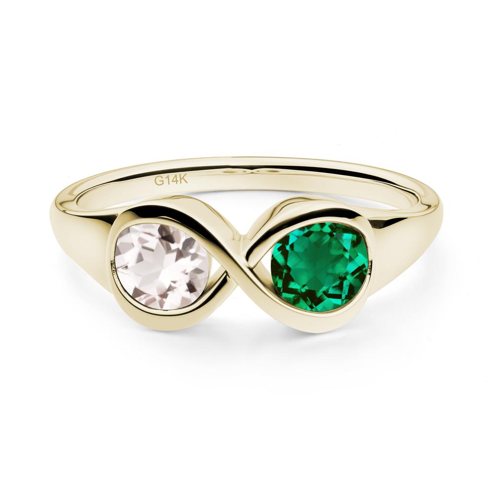 Infinity Toi Et Moi Emerald and Morganite Ring - LUO Jewelry #metal_14k yellow gold