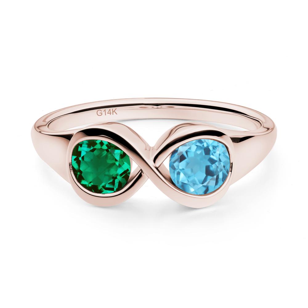 Infinity Toi Et Moi Emerald and Swiss Blue Topaz Ring - LUO Jewelry #metal_14k rose gold