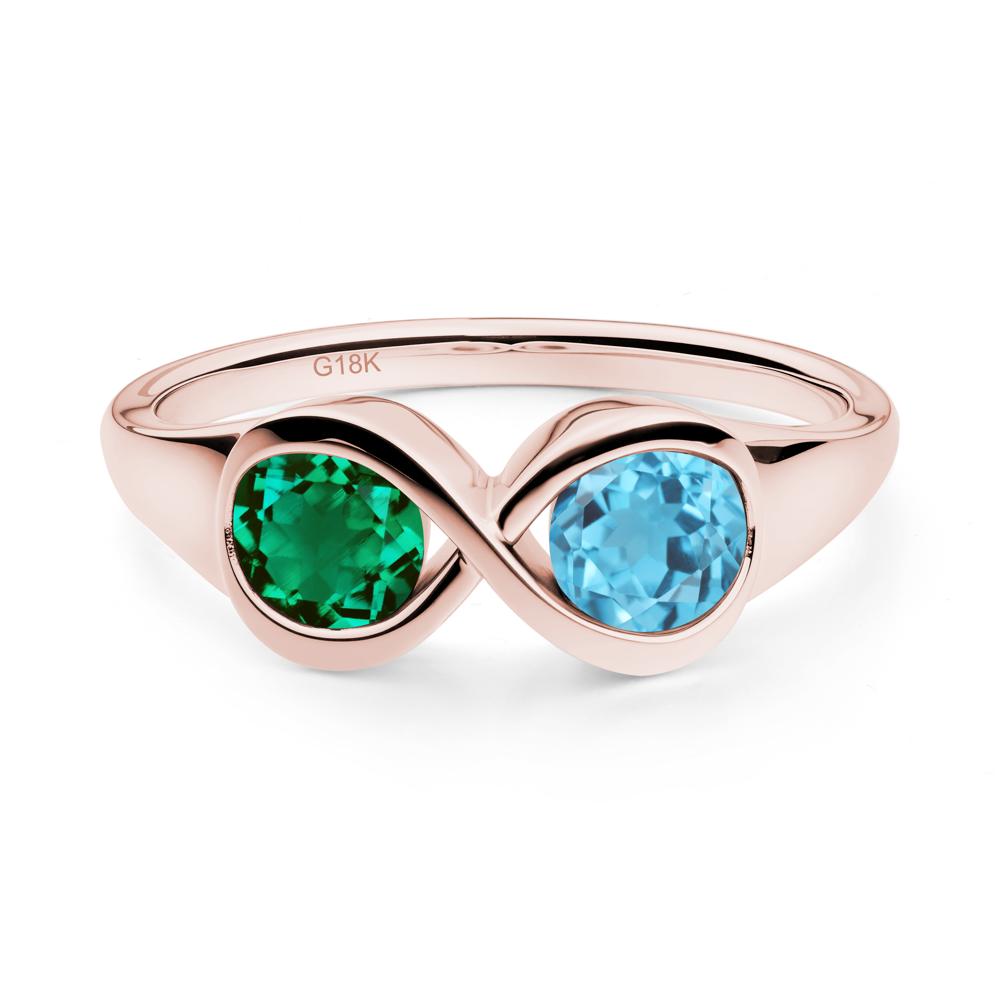 Infinity Toi Et Moi Emerald and Swiss Blue Topaz Ring - LUO Jewelry #metal_18k rose gold