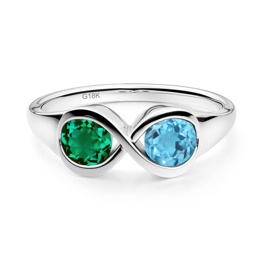 Infinity Toi Et Moi Emerald and Swiss Blue Topaz Ring - LUO Jewelry #metal_18k white gold
