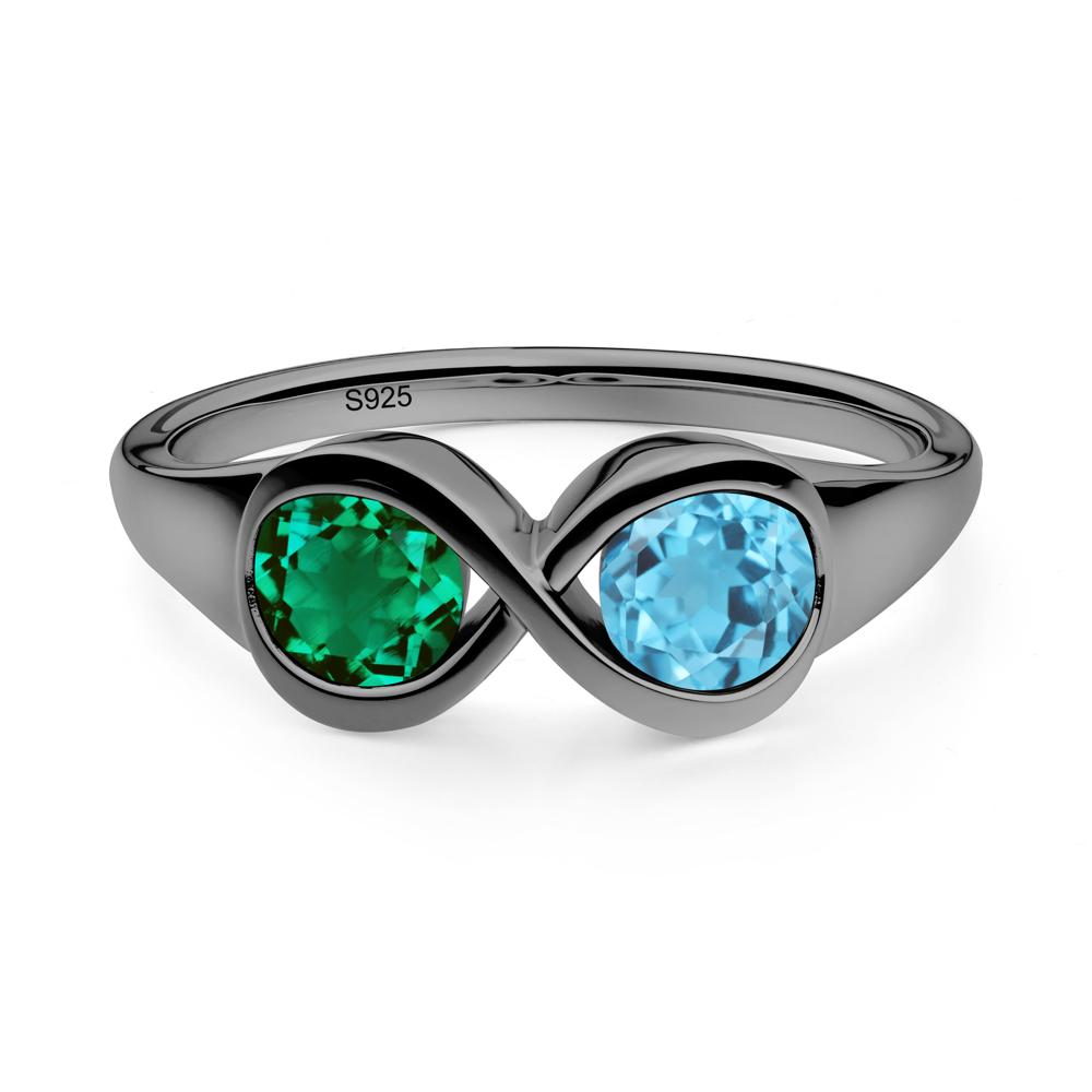Infinity Toi Et Moi Emerald and Swiss Blue Topaz Ring - LUO Jewelry #metal_black finish sterling silver