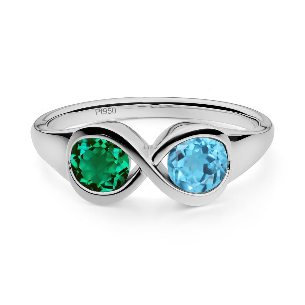 Infinity Toi Et Moi Emerald and Swiss Blue Topaz Ring - LUO Jewelry #metal_platinum