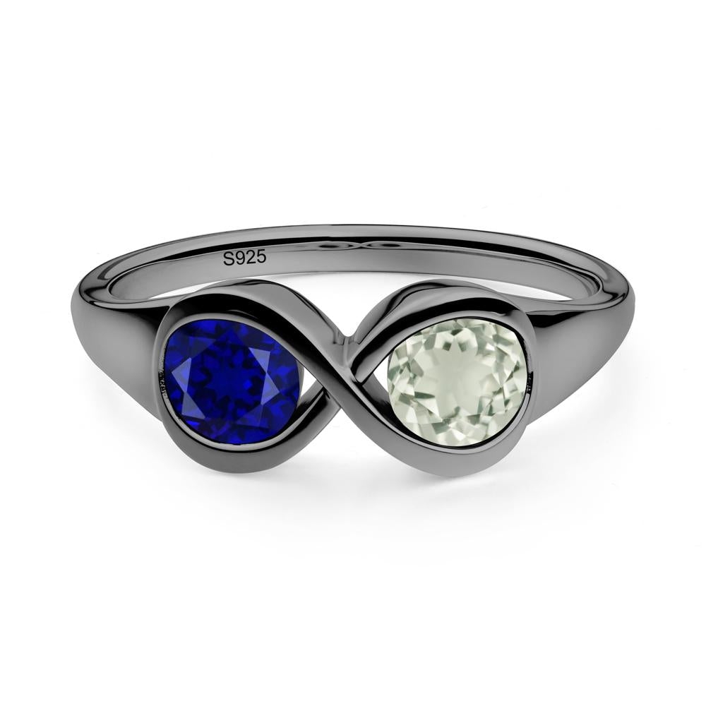Green Amethyst and Sapphire Toi Et Moi Infinity Ring - LUO Jewelry #metal_black finish sterling silver