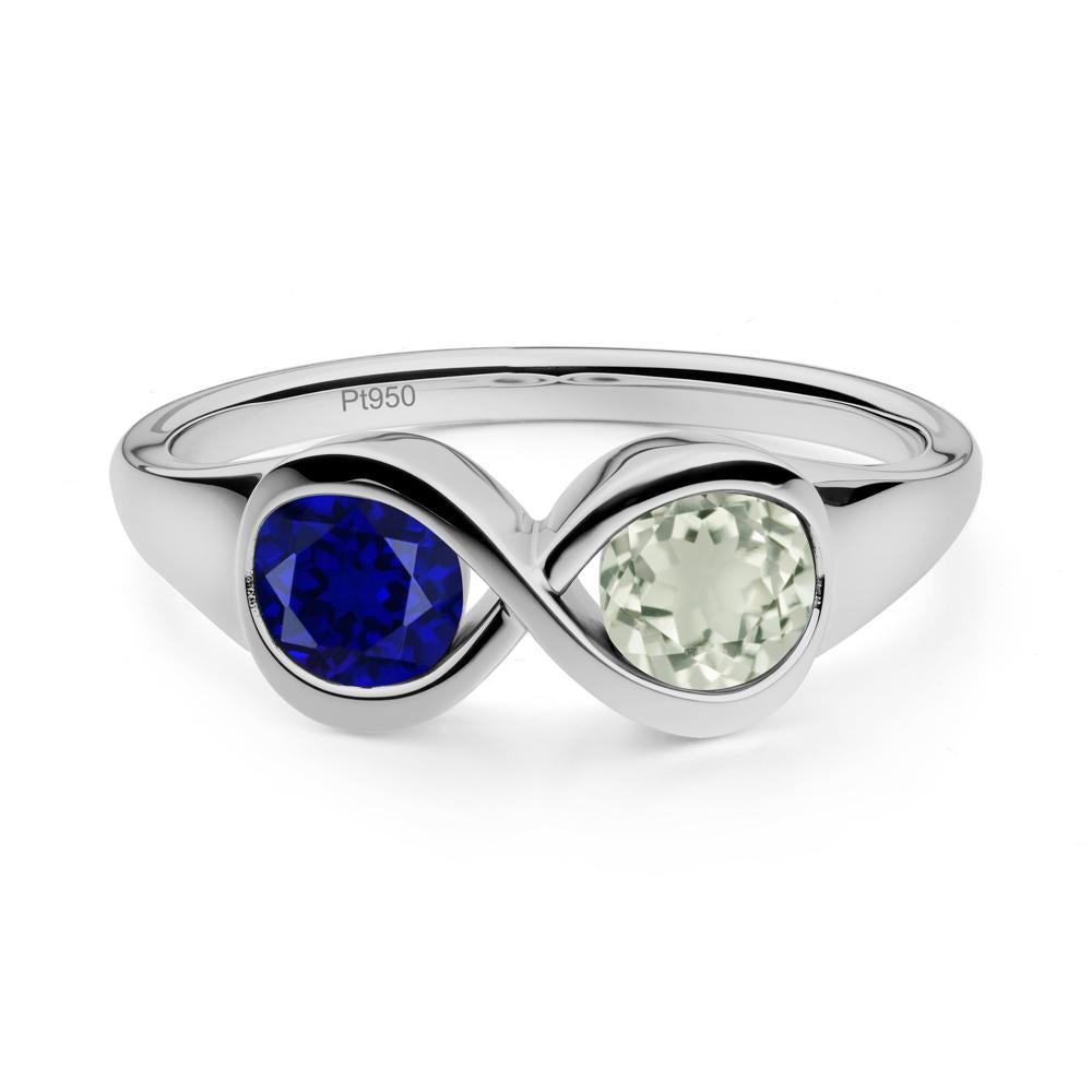 Green Amethyst and Sapphire Toi Et Moi Infinity Ring - LUO Jewelry #metal_platinum