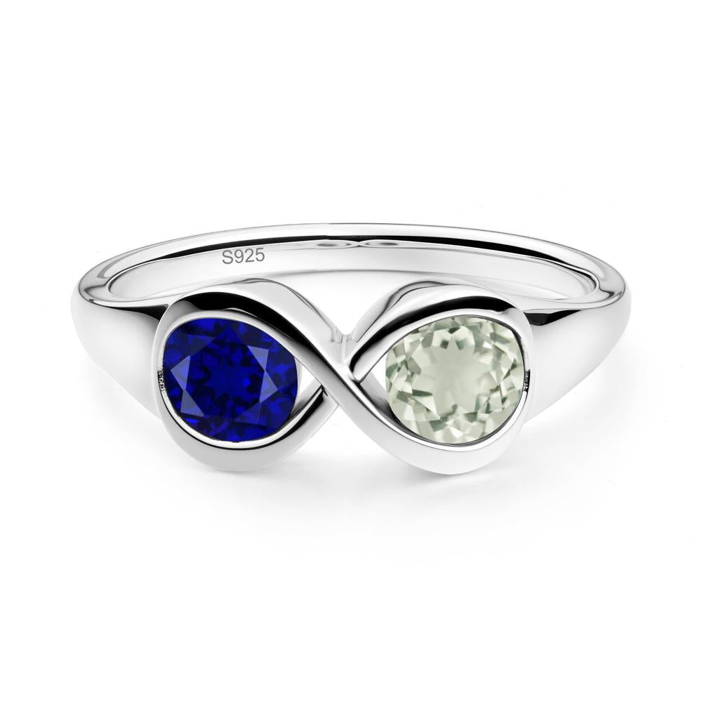 Green Amethyst and Sapphire Toi Et Moi Infinity Ring - LUO Jewelry #metal_sterling silver